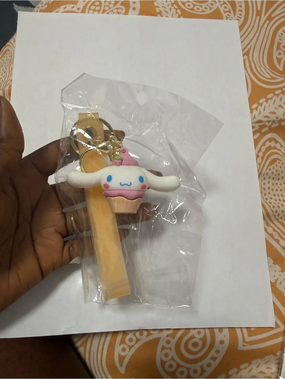 Kids Ice Cream Keychain Wrist Strap - White & Pink